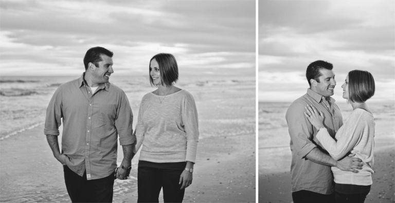 couple walks on the beach in atlantic city during their engagement photo session with their wedding photographers