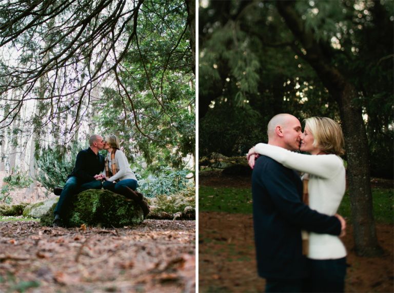 Couple kisses in Holmdel Park during their engagement photo session with Monmouth County Wedding Photographers Markow Photography