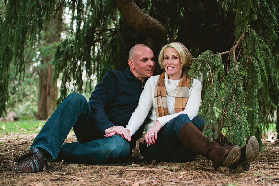 Couple poses in Holmdel Park during their engagement photo session with Monmouth County Wedding Photographers Markow Photography