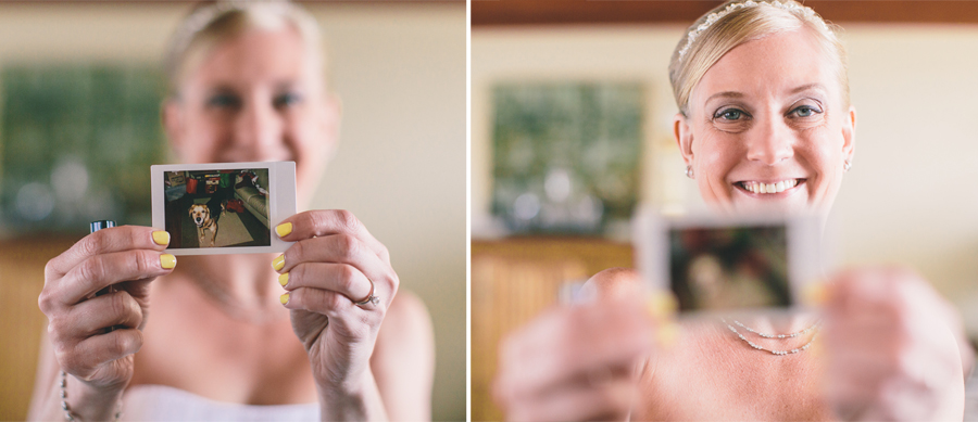 Bride with a photo of her dog