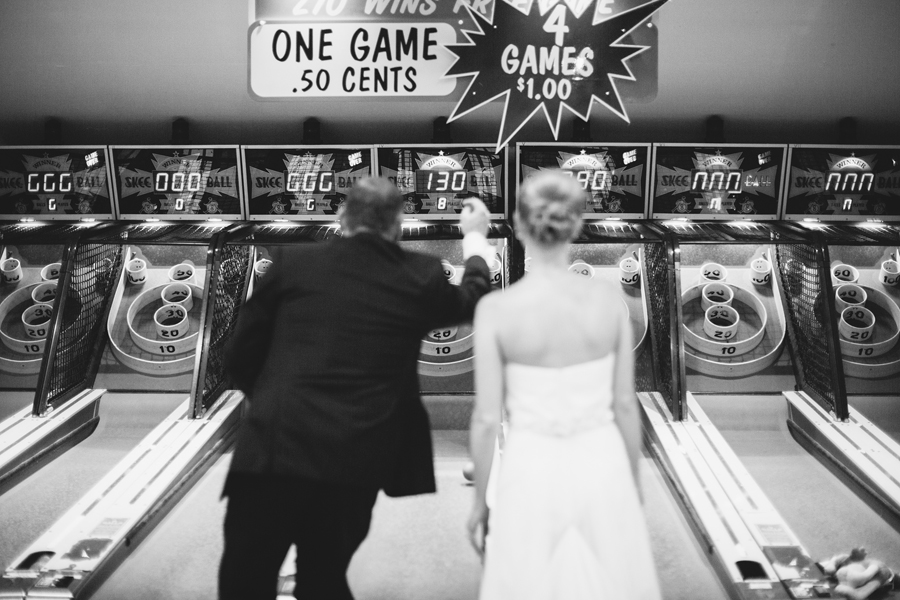 NJ Wedding Photos in an Arcade