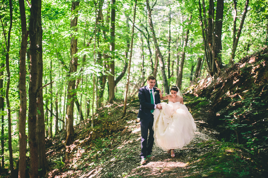 bride and groom in the woods hope, nj