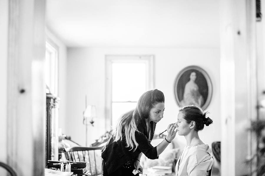 Bride getting make-up